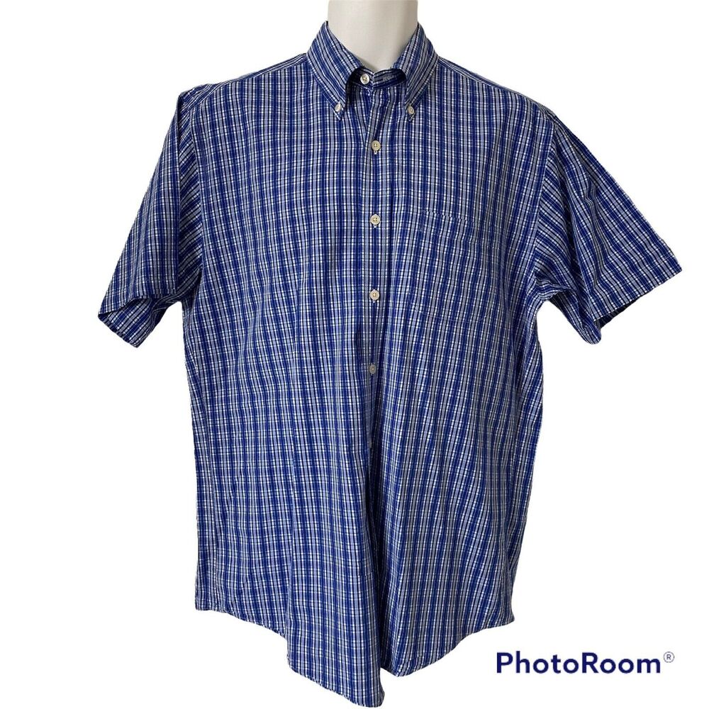 Brooks Brothers Men's Shirt Medium Blue Plaid Cotton Short Sleeve
